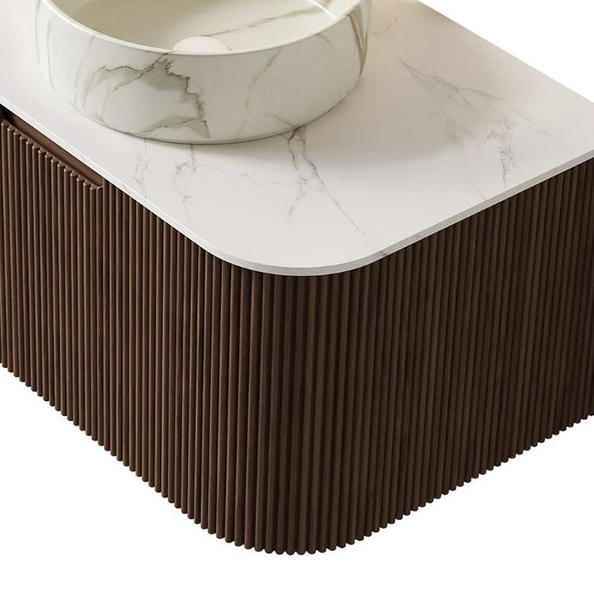 30" Brown Wood Floating Bathroom Vanity With White Ceramic Sink