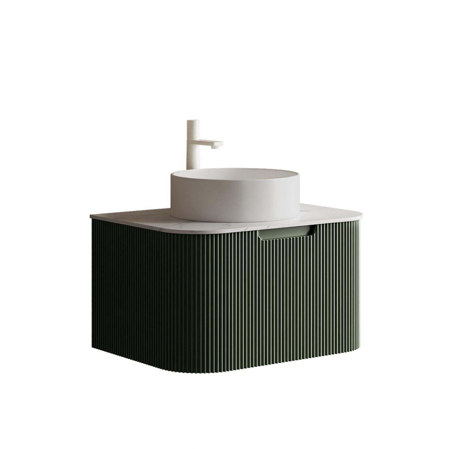 30" Green Wood Floating Bathroom Vanity With White Ceramic Sink