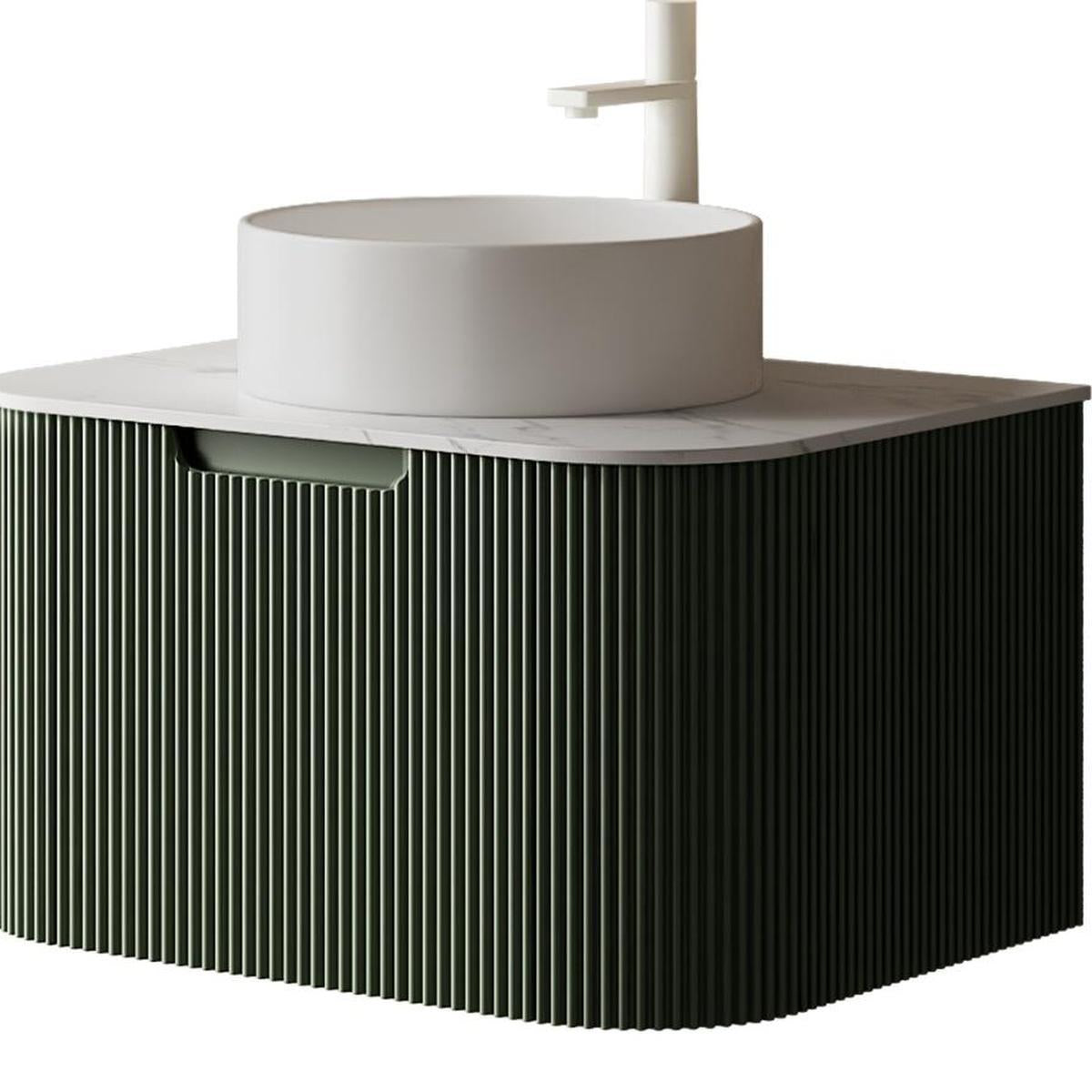 30" Green Wood Floating Bathroom Vanity With White Ceramic Sink