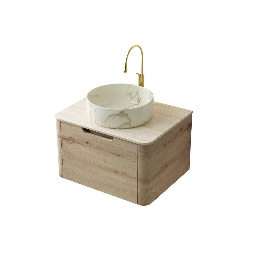24" Brown Wood Floating Bathroom Vanity With White Ceramic Sink