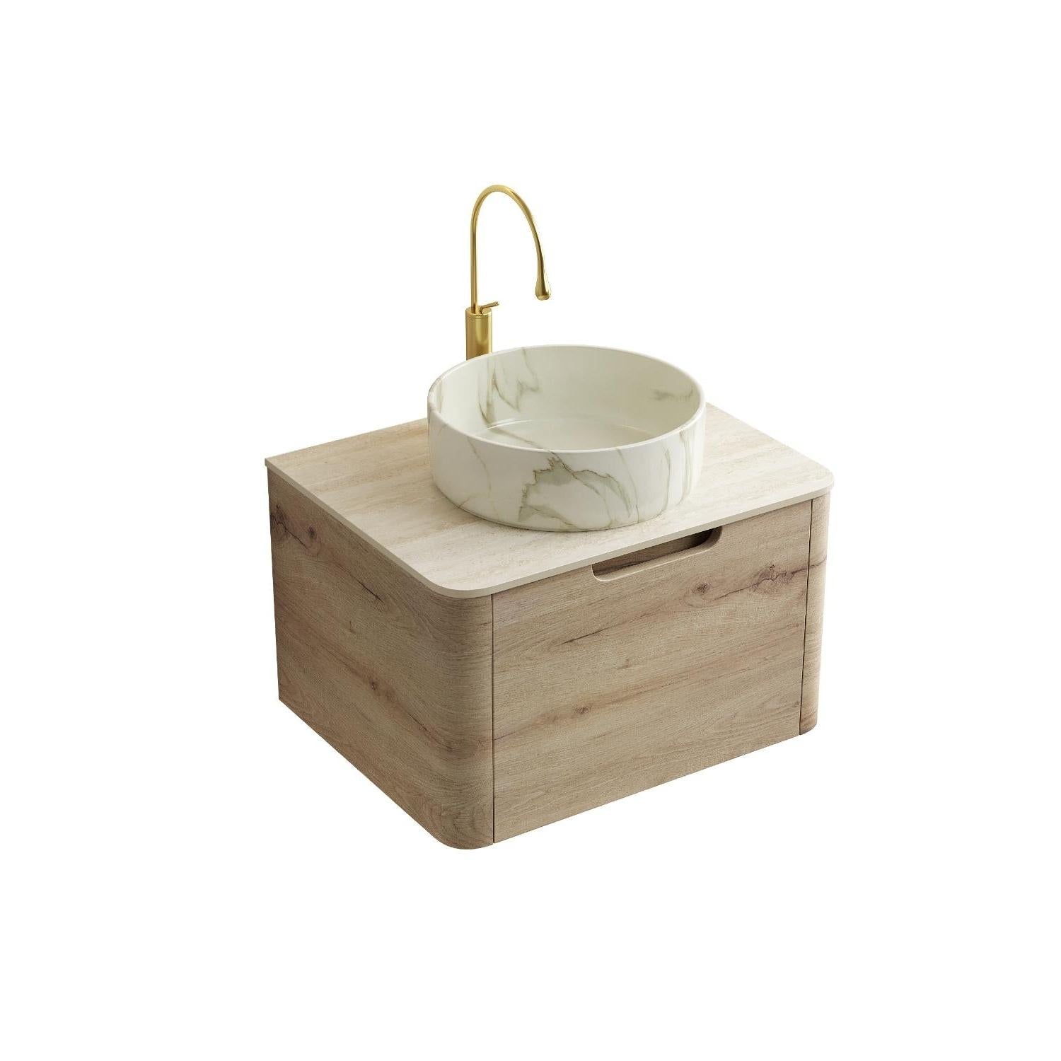 24" Brown Wood Floating Bathroom Vanity With White Ceramic Sink