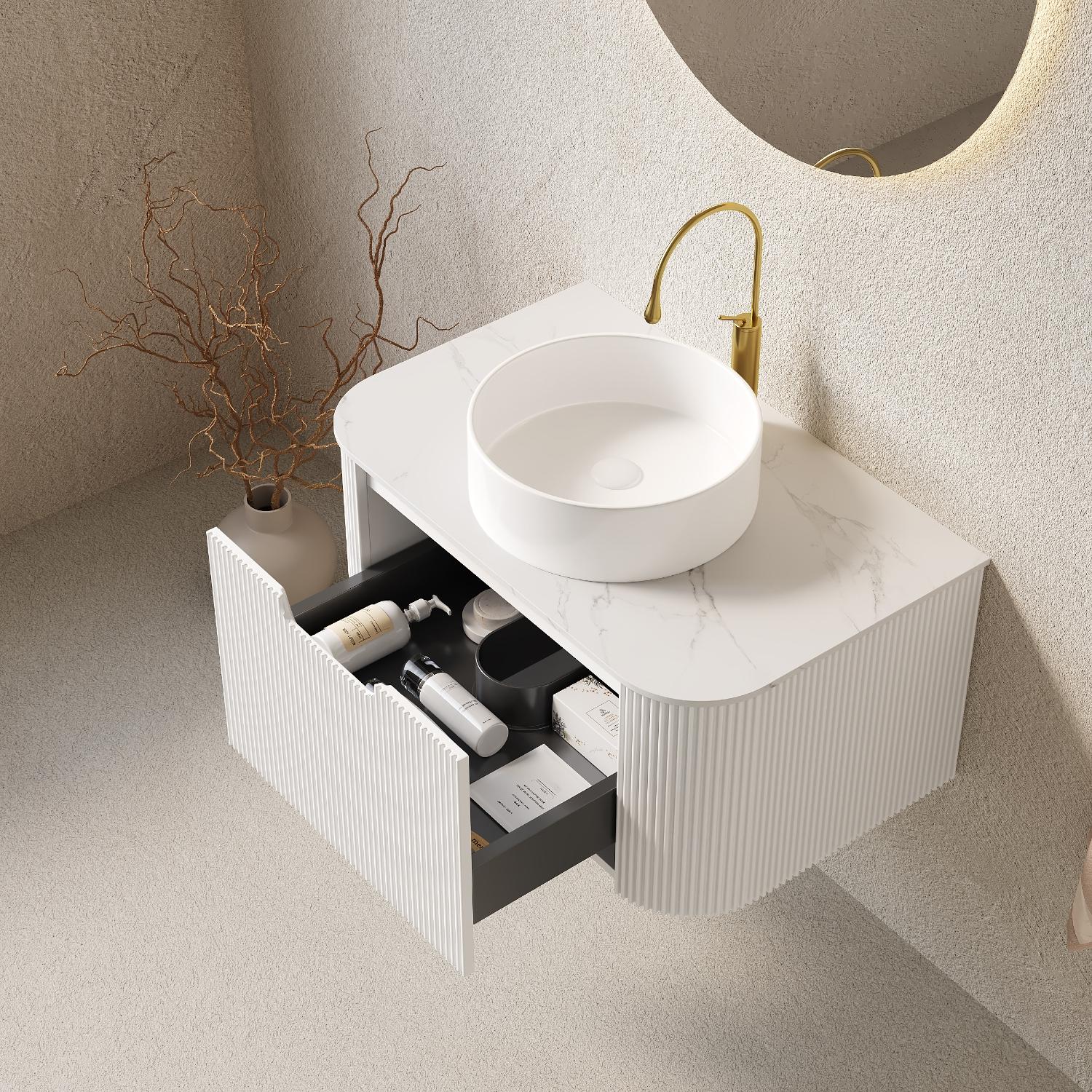 30" White Wood Floating Bathroom Vanity With Ceramic Sink