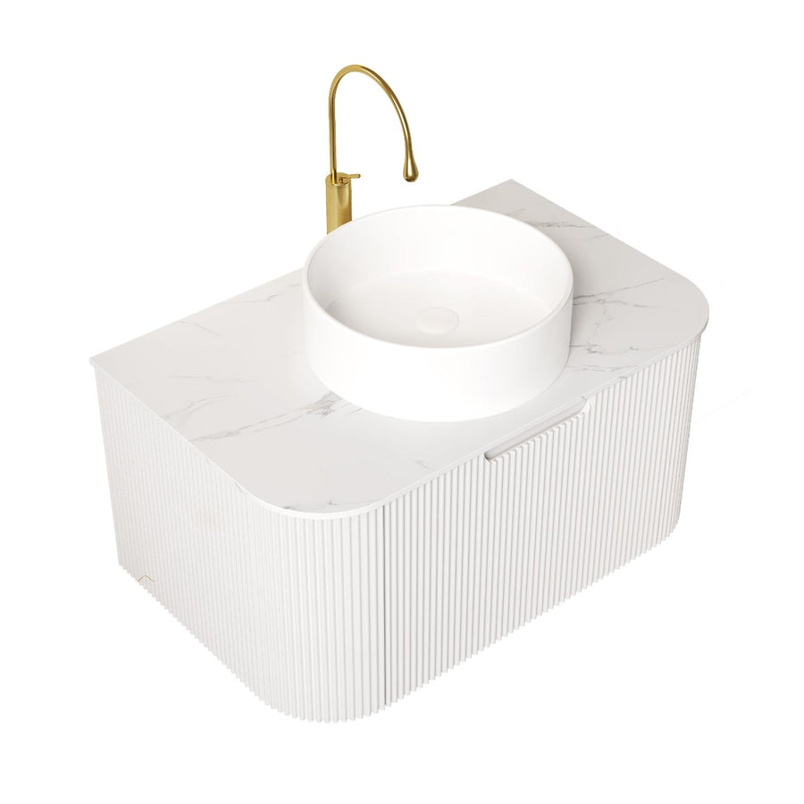 30" White Wood Floating Bathroom Vanity With Ceramic Sink