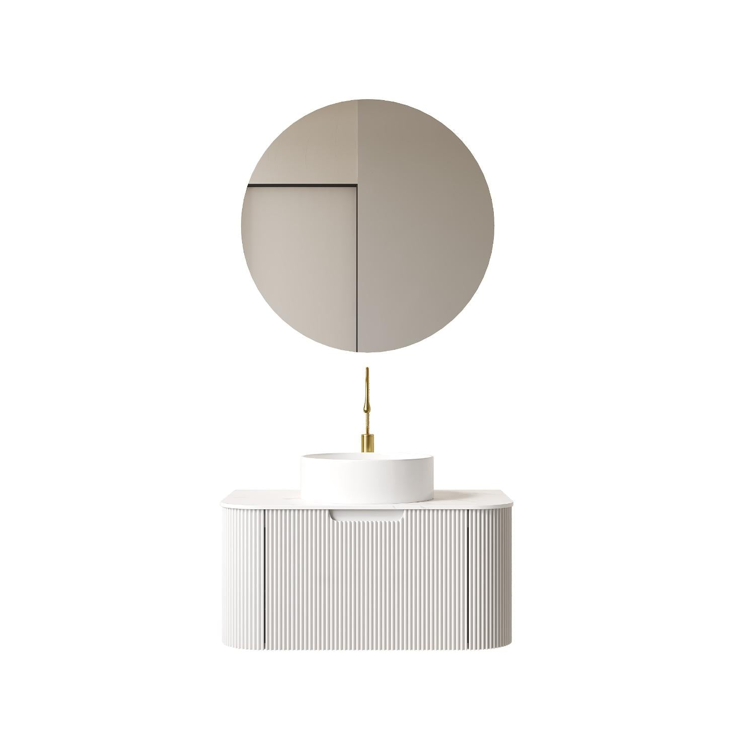 30" White Wood Floating Bathroom Vanity With Ceramic Sink