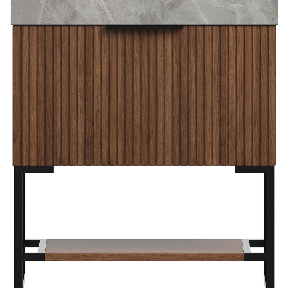 30" Brown Wood Bathroom Vanity With White Ceramic Sink