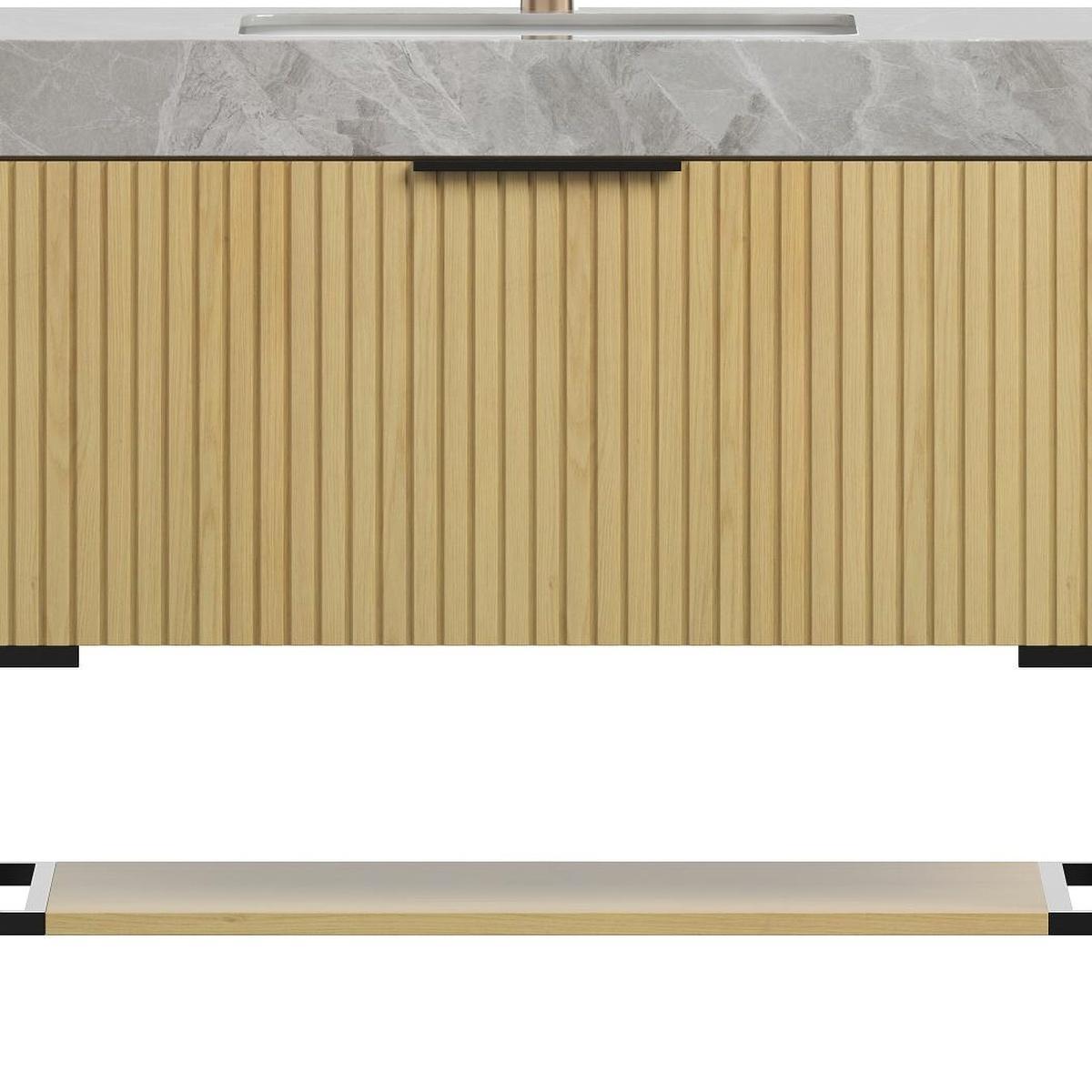 36" Brown Wood Bathroom Vanity With White Ceramic Sink