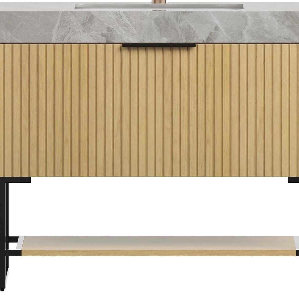 36" Brown Wood Bathroom Vanity With White Ceramic Sink