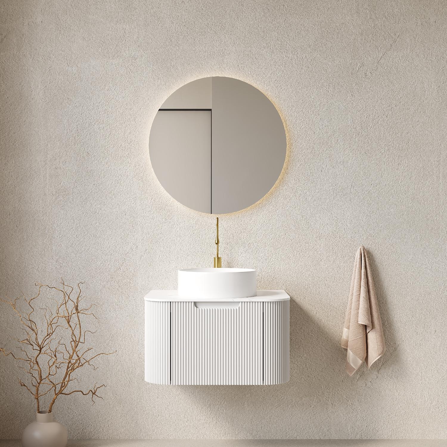 24" White Wood Floating Bathroom Vanity With Ceramic Sink
