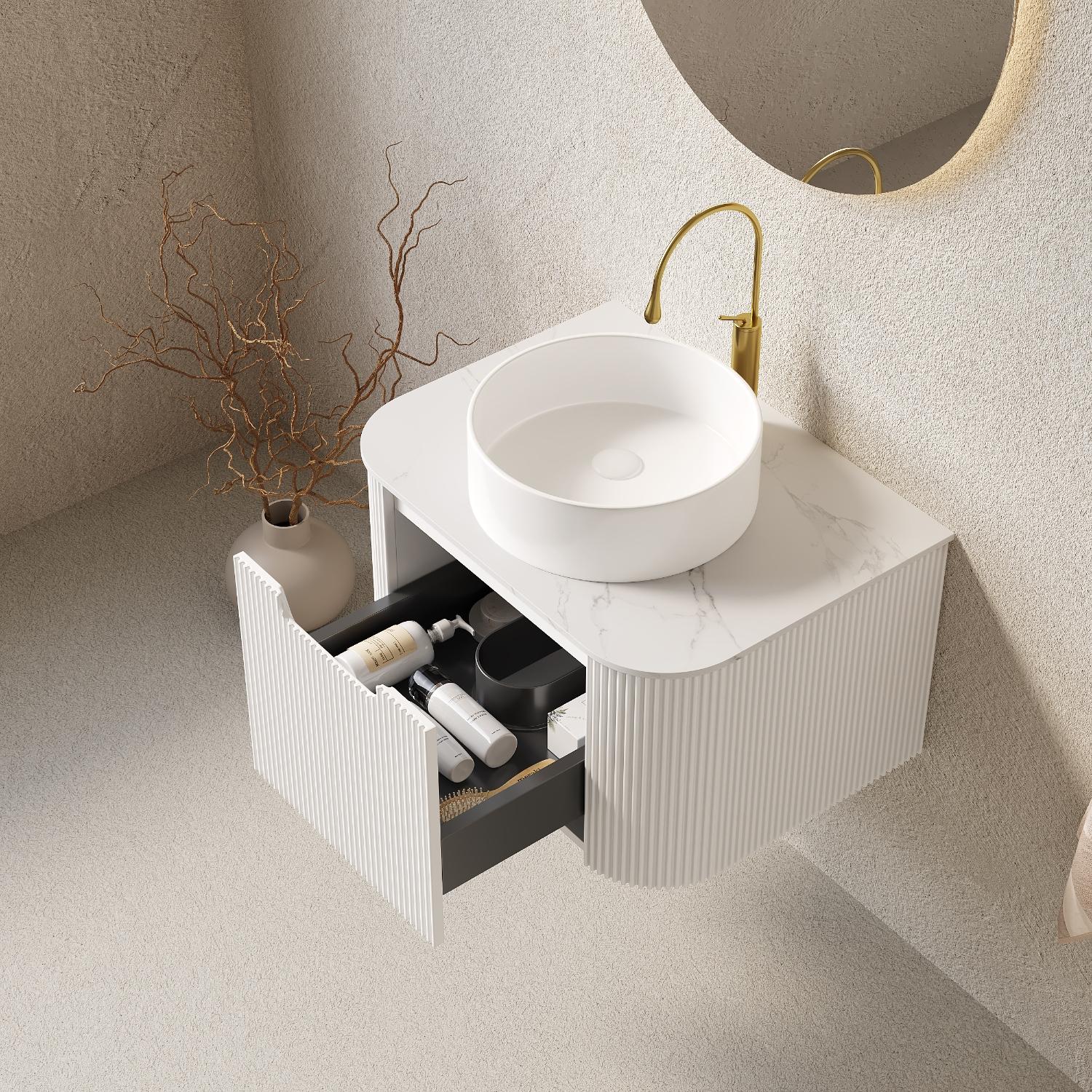 24" White Wood Floating Bathroom Vanity With Ceramic Sink