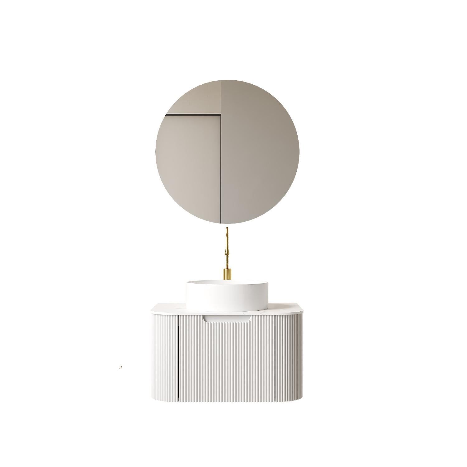 24" White Wood Floating Bathroom Vanity With Ceramic Sink