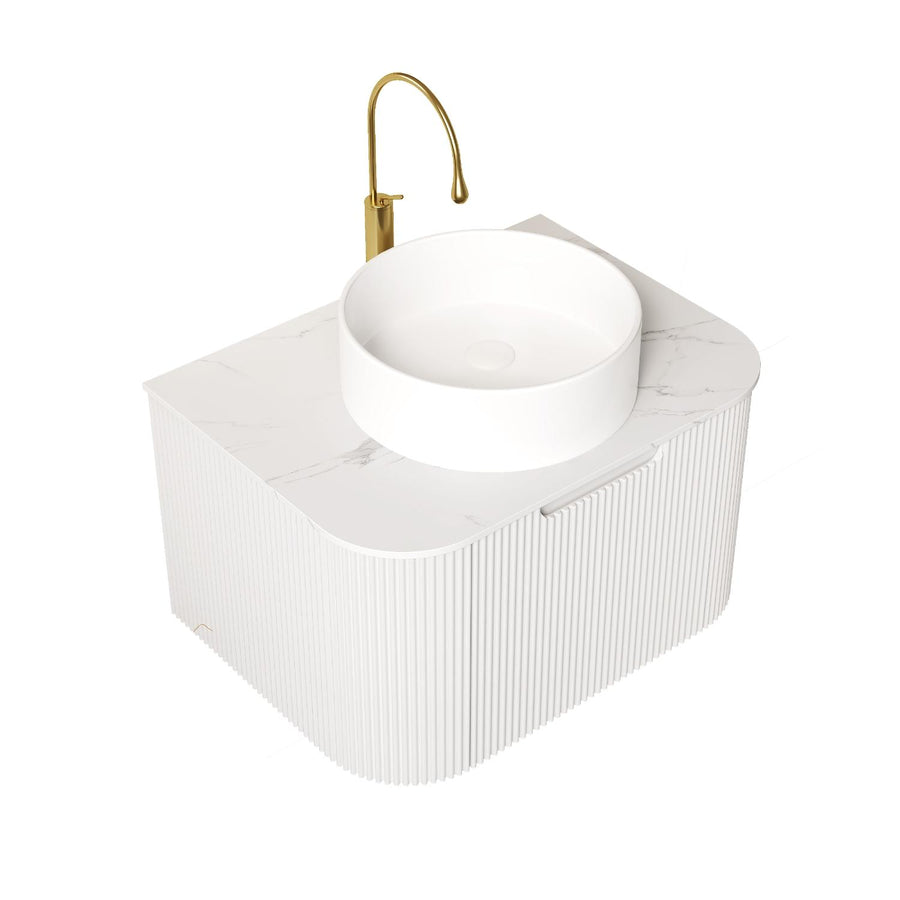 24" White Wood Floating Bathroom Vanity With Ceramic Sink