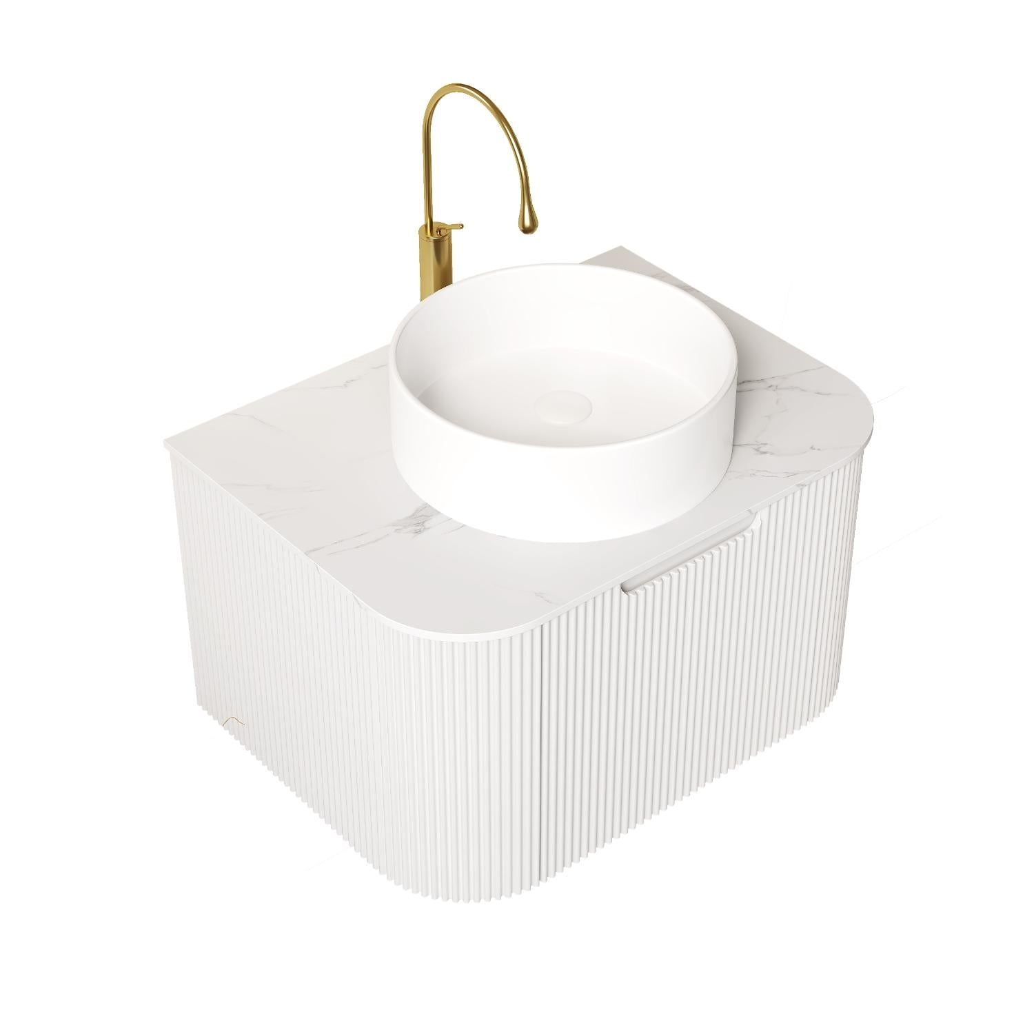 24" White Wood Floating Bathroom Vanity With Ceramic Sink