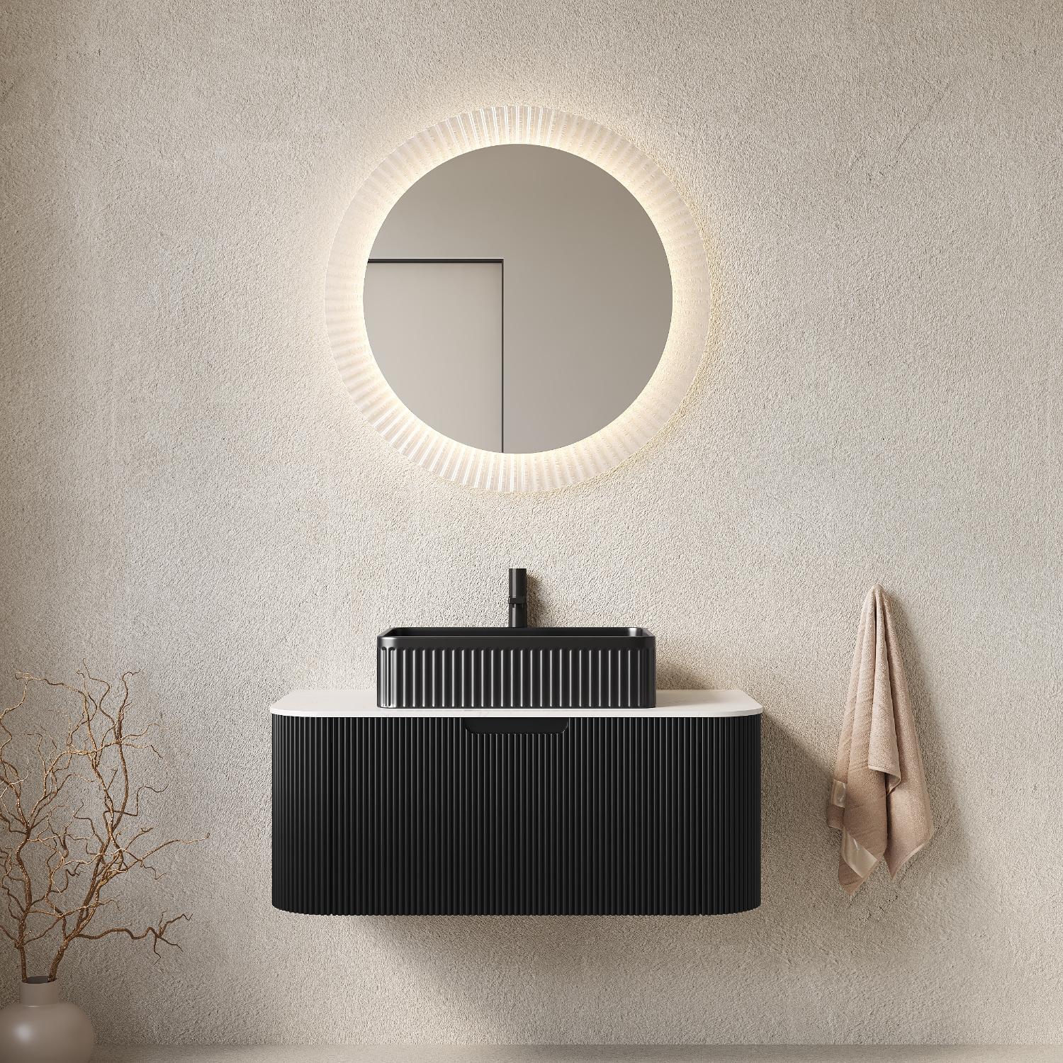 36" Black Wood Floating Bathroom Vanity With Ceramic Sink