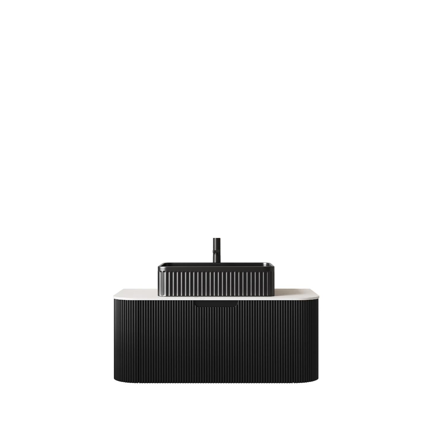 36" Black Wood Floating Bathroom Vanity With Ceramic Sink