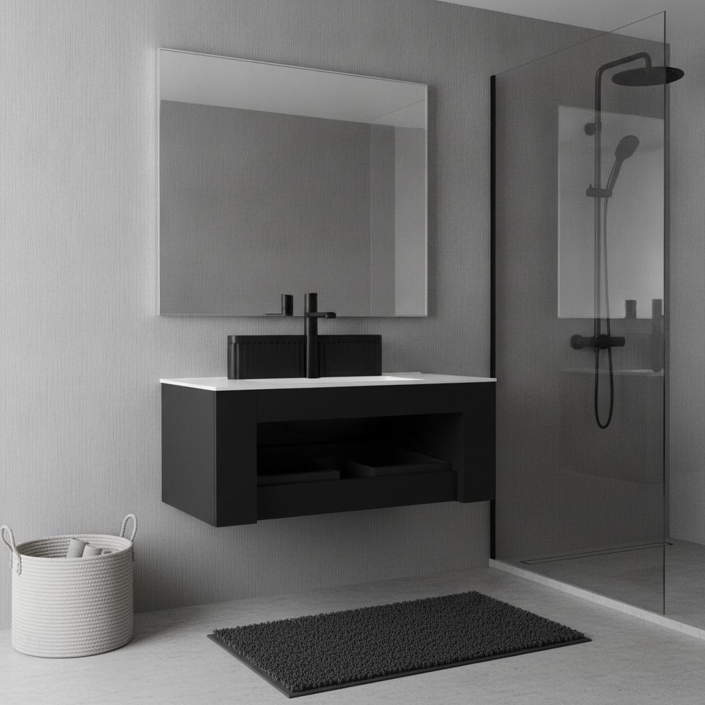 36" Black Wood Floating Bathroom Vanity With Ceramic Sink