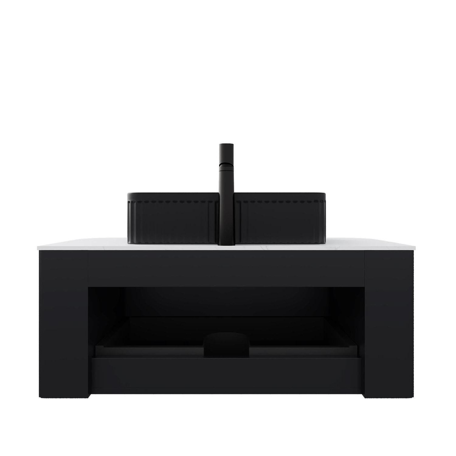 36" Black Wood Floating Bathroom Vanity With Ceramic Sink
