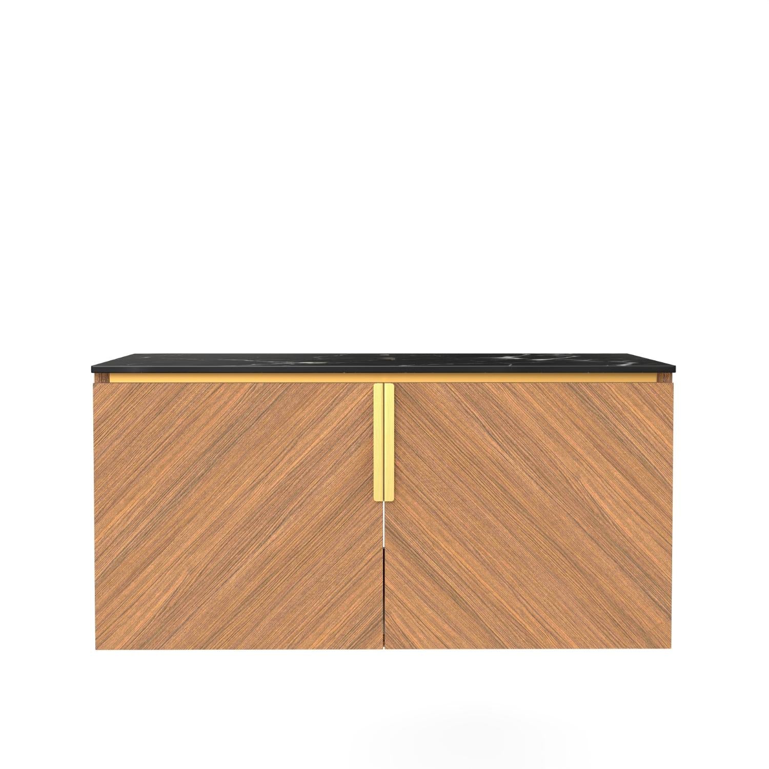 36" Brown Wood Floating Double Door Bathroom Vanity