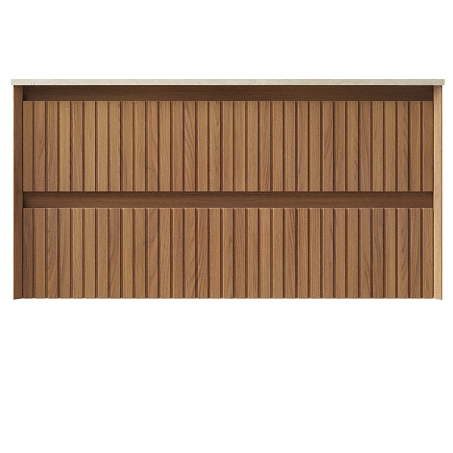 35" Brown Wood Floating Bathroom Vanity With Two Drawers