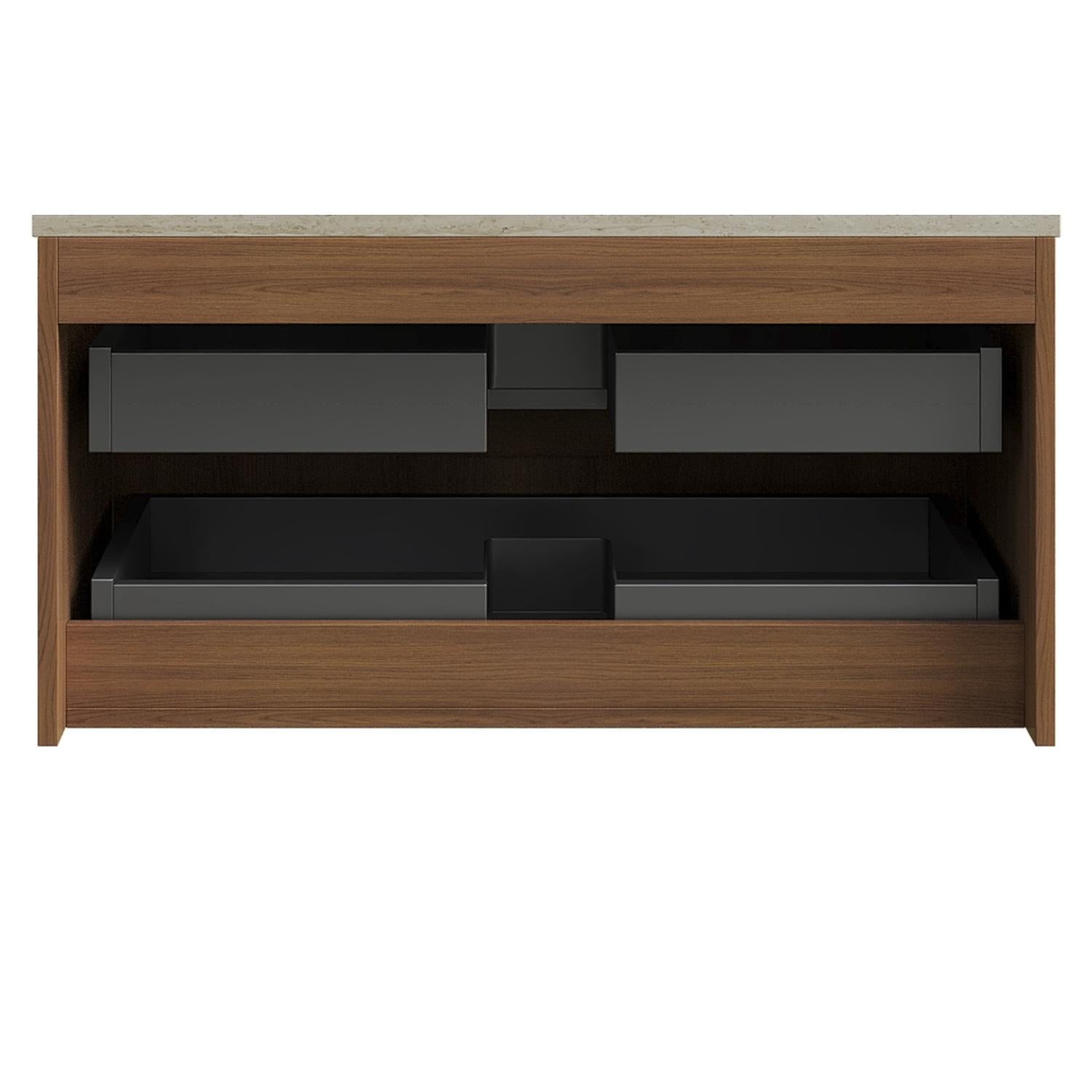 35" Brown Wood Floating Bathroom Vanity With Two Drawers