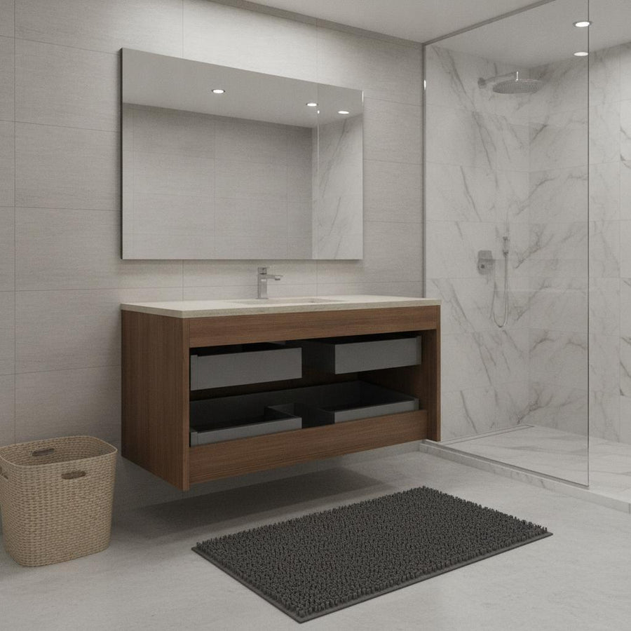 35" Brown Wood Floating Bathroom Vanity With Two Drawers