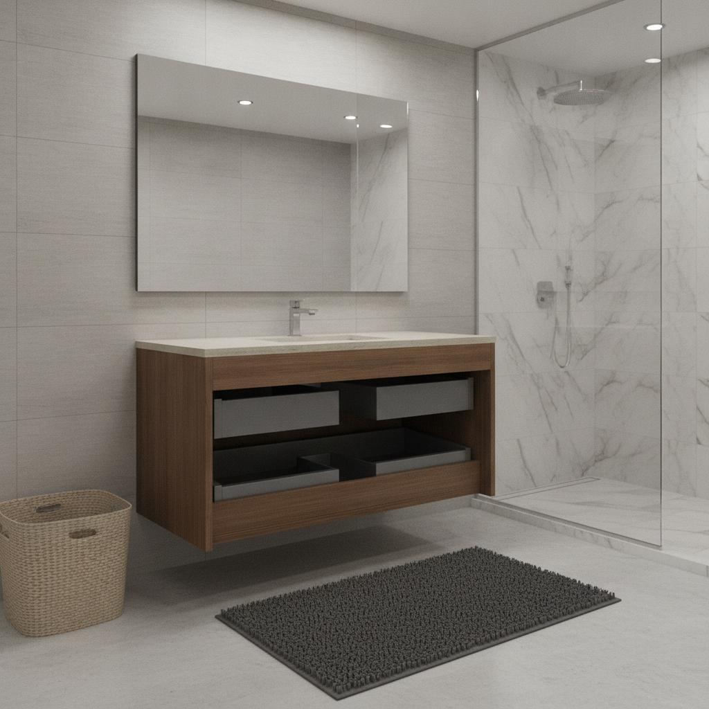 35" Brown Wood Floating Bathroom Vanity With Two Drawers