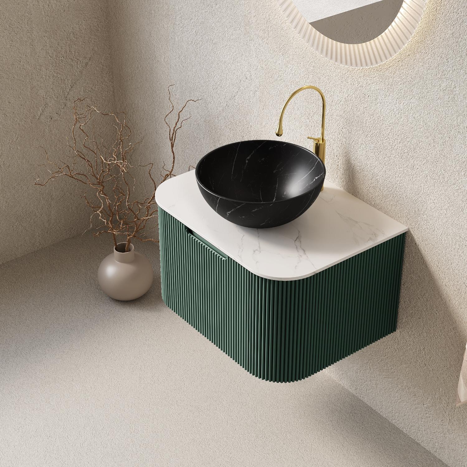 24" Green Wood Floating Bathroom Vanity With Black Ceramic Sink