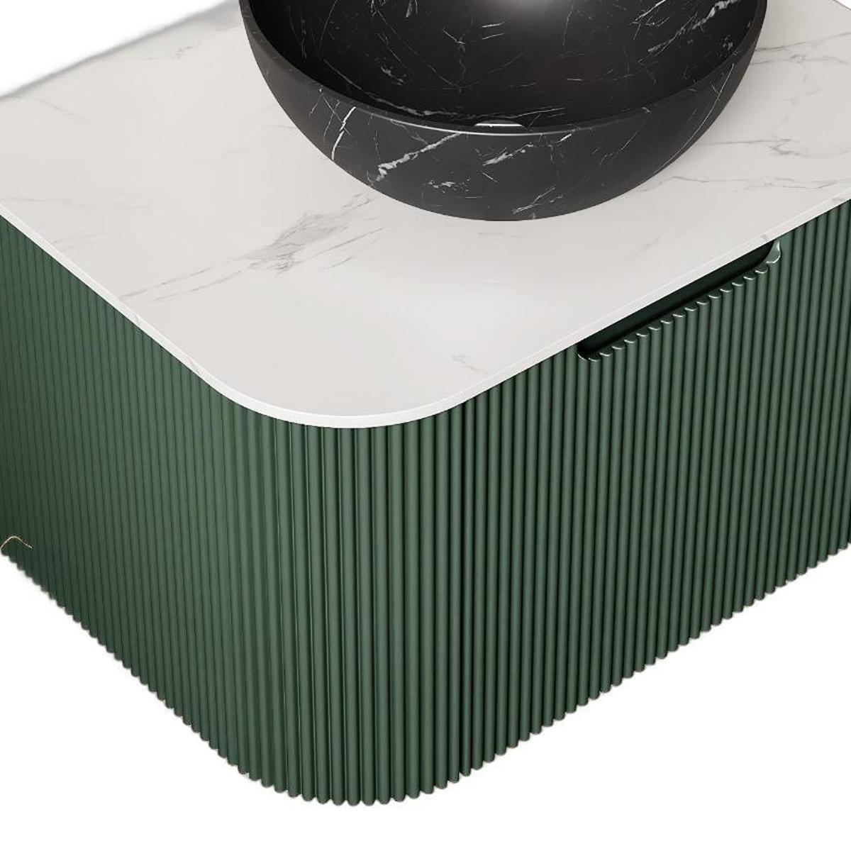 24" Green Wood Floating Bathroom Vanity With Black Ceramic Sink