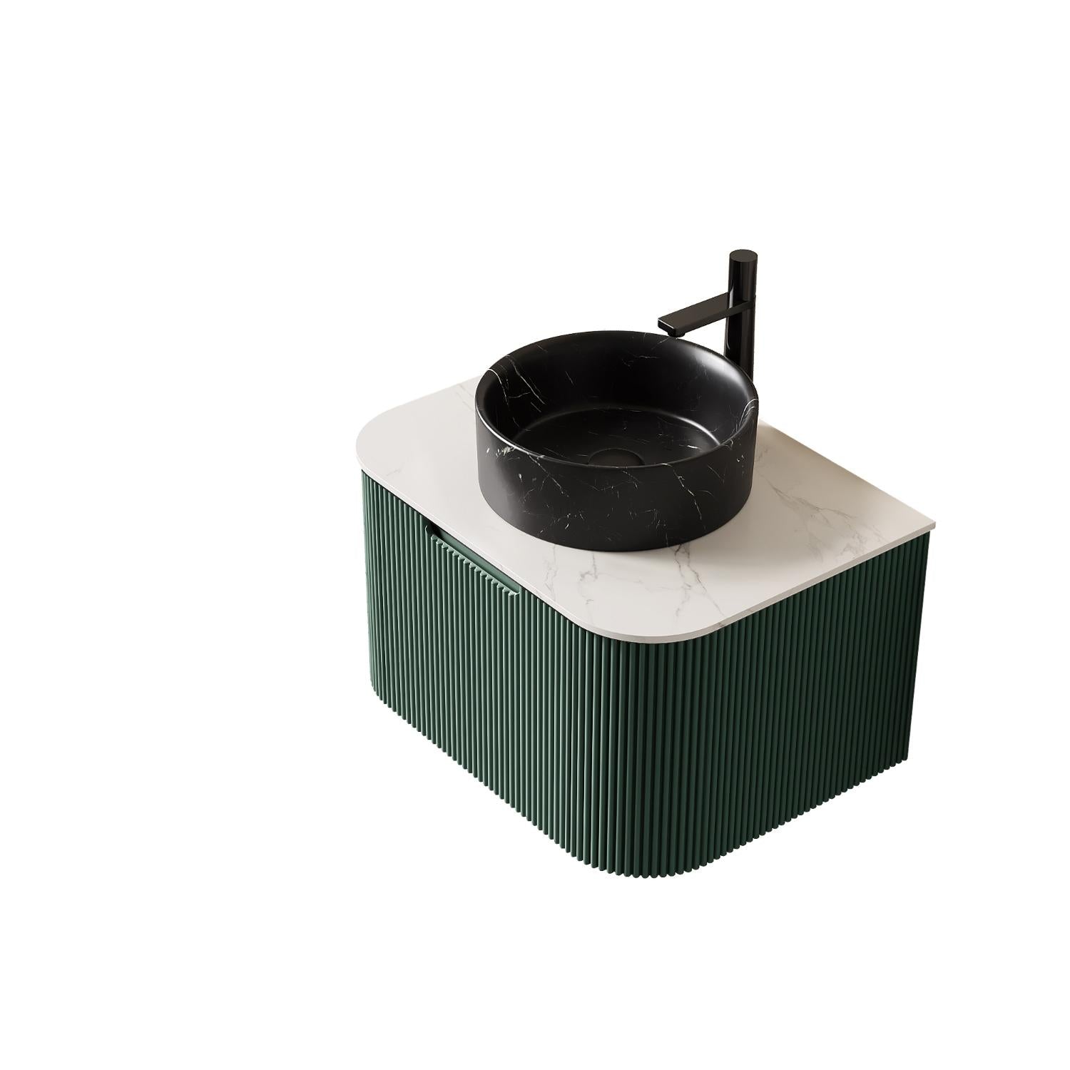24" Green Wood Floating Bathroom Vanity With Black Ceramic Sink