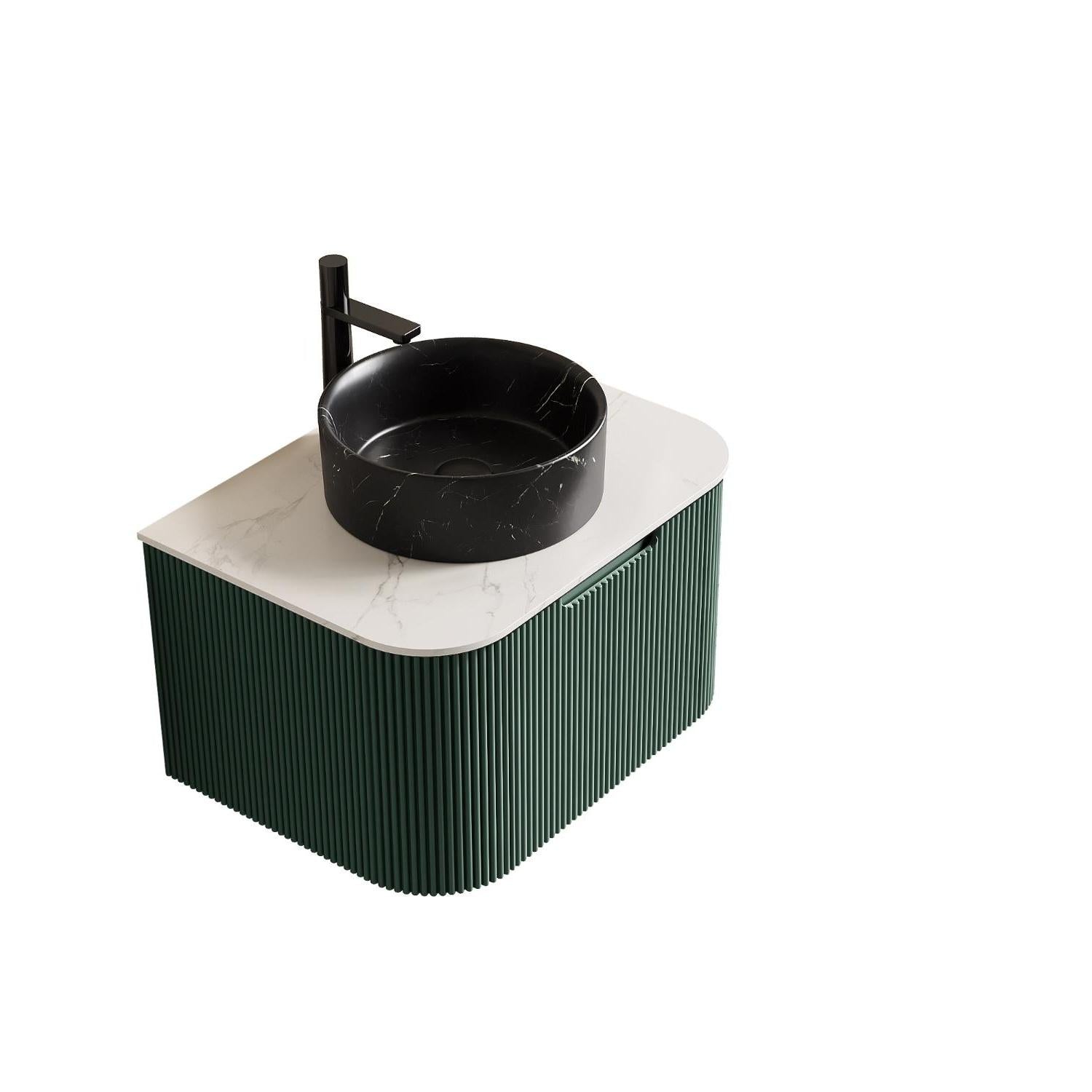 24" Green Wood Floating Bathroom Vanity With Black Ceramic Sink