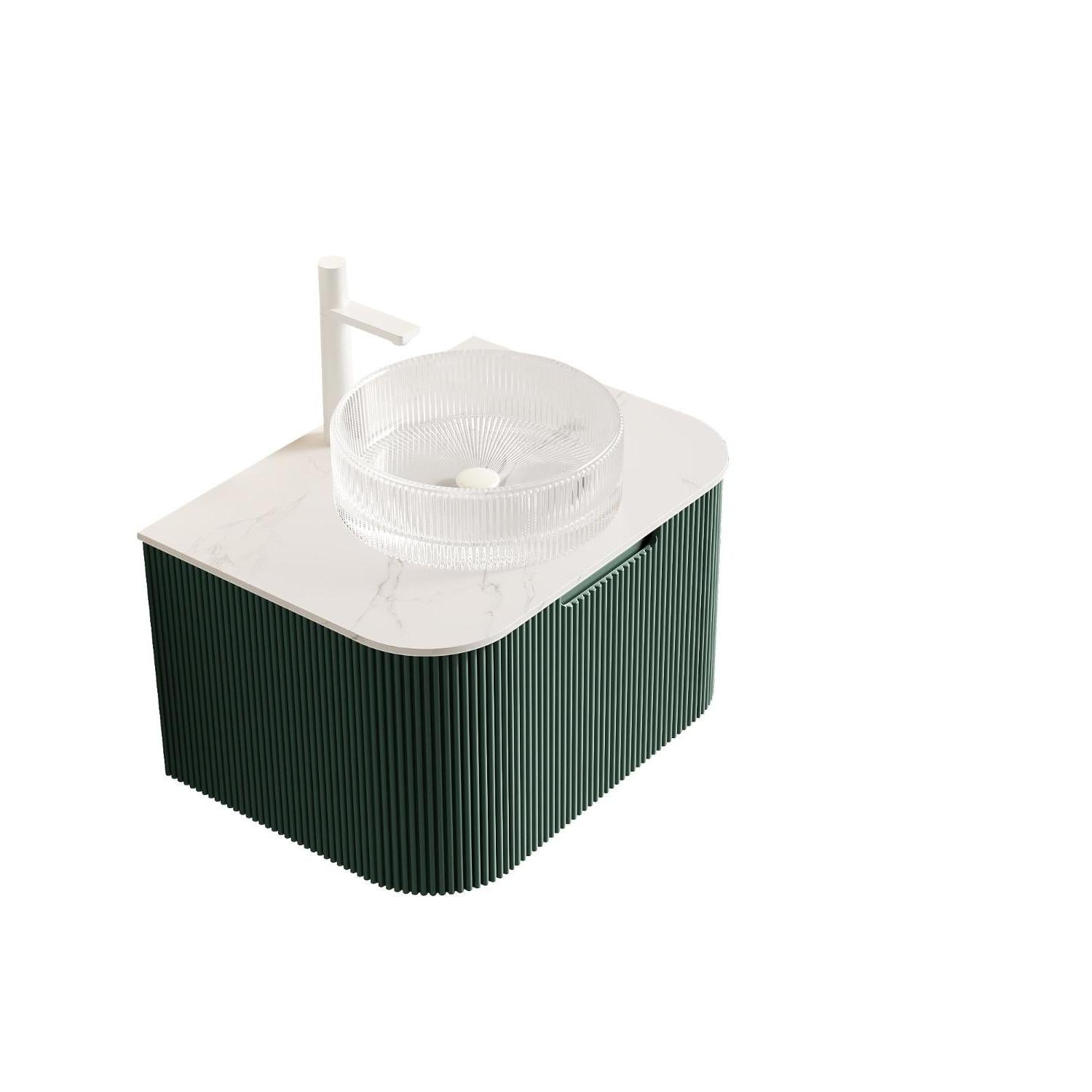 24" Green Wood Floating Bathroom Vanity With White Glass Sink