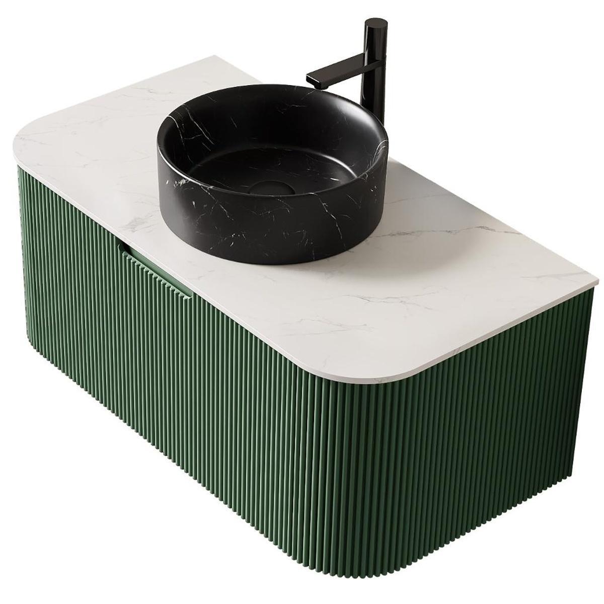 36" Green Wood Floating Bathroom Vanity With Black Ceramic Sink