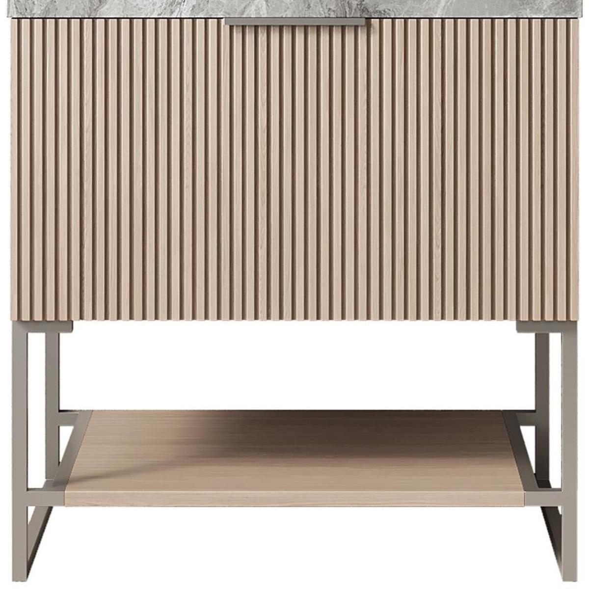 30" Brown Wood Bathroom Vanity With White Ceramic Sink