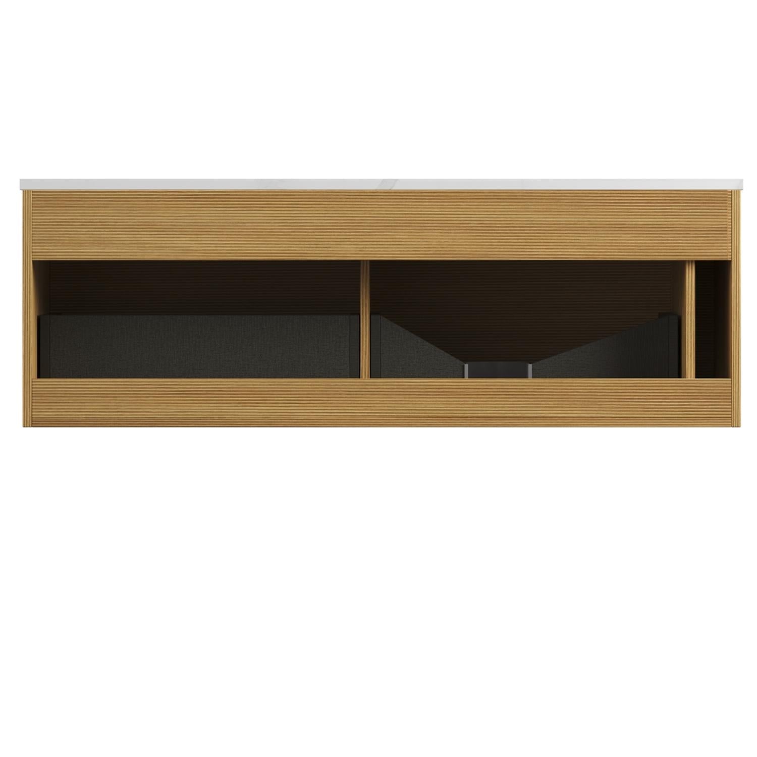 48" Brown Wood Floating Bathroom Vanity With Two Drawers