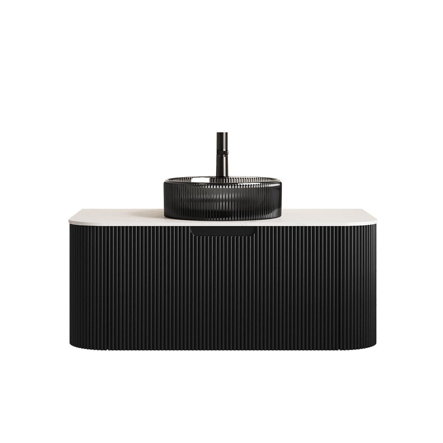 36" Black Wood Floating Bathroom Vanity With Glass Sink