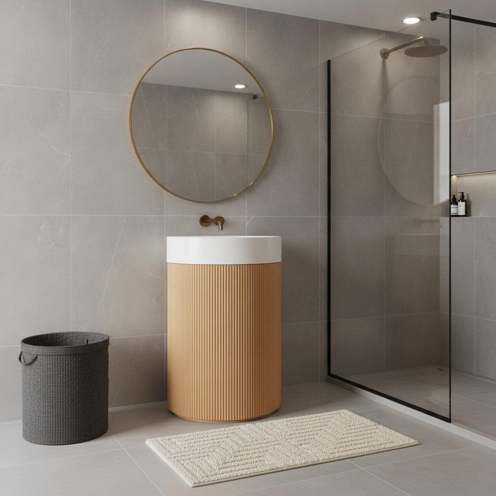 16" Brown Wood Bathroom Vanity With White Marble Sink