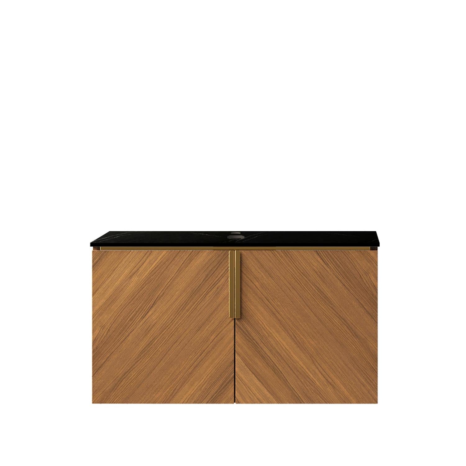 30" Brown Wood Floating Double Door Bathroom Vanity