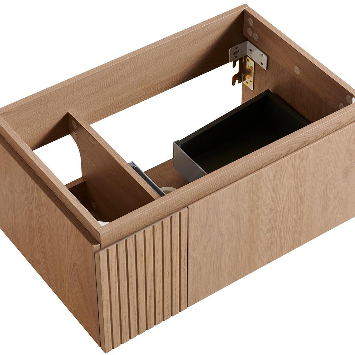 30" Brown Wood Floating Single Door Bathroom Vanity