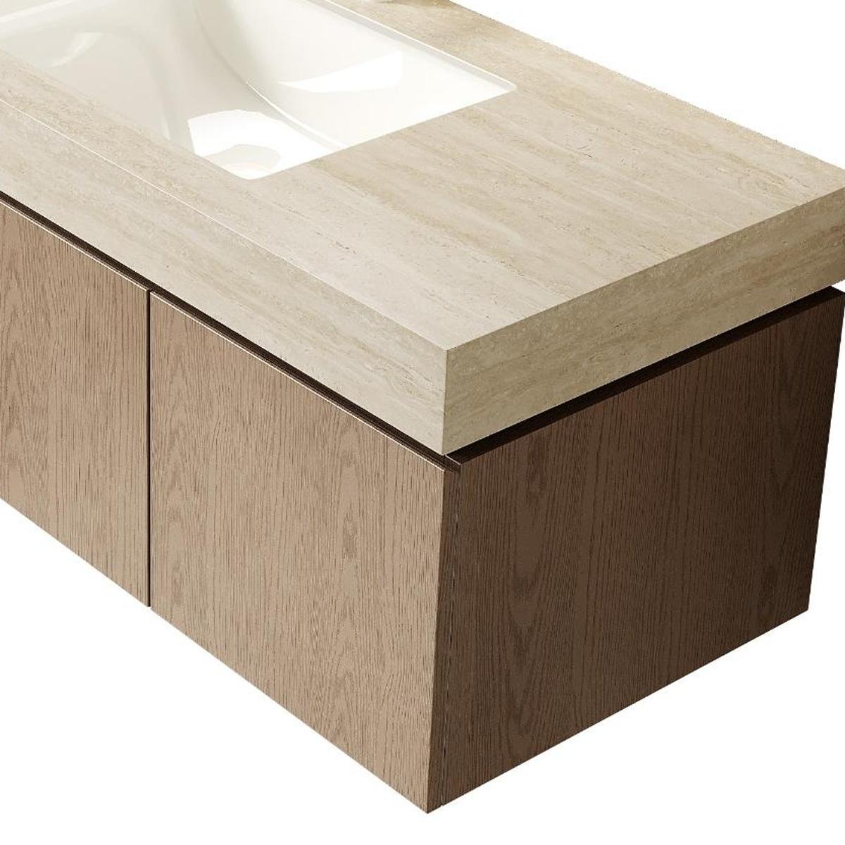 48" Brown Wood Floating Double Door Bathroom Vanity With White Ceramic Sink