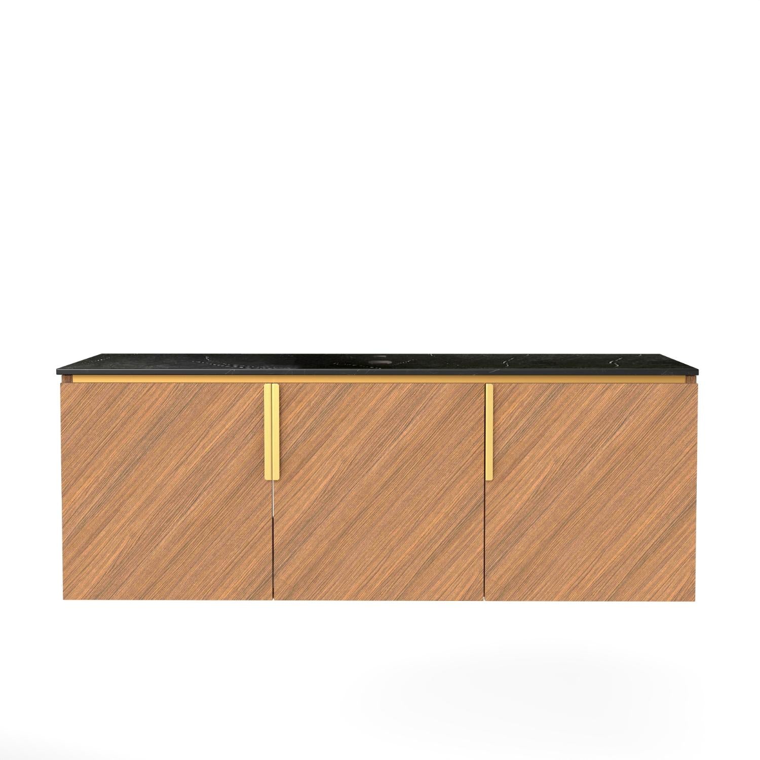 48" Brown Wood Floating Three Door Bathroom Vanity