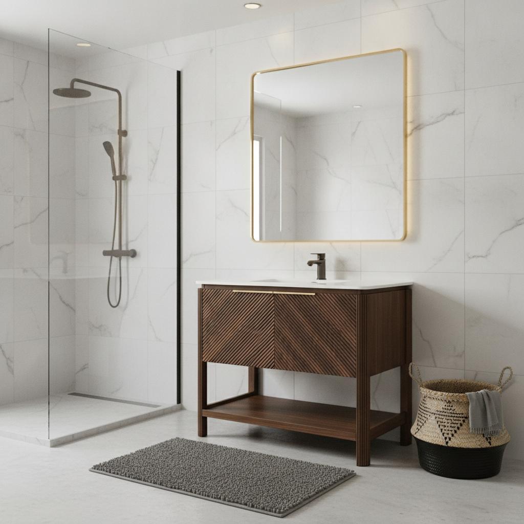 36" Brown Wood Double Door Bathroom Vanity