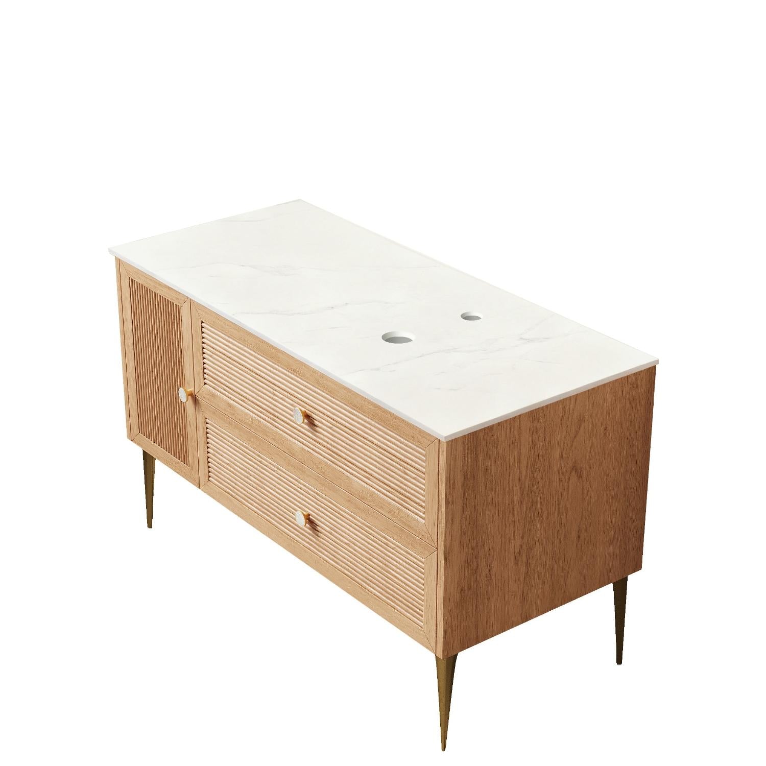 48" Brown Wood Single Door Bathroom Vanity With Two Drawers