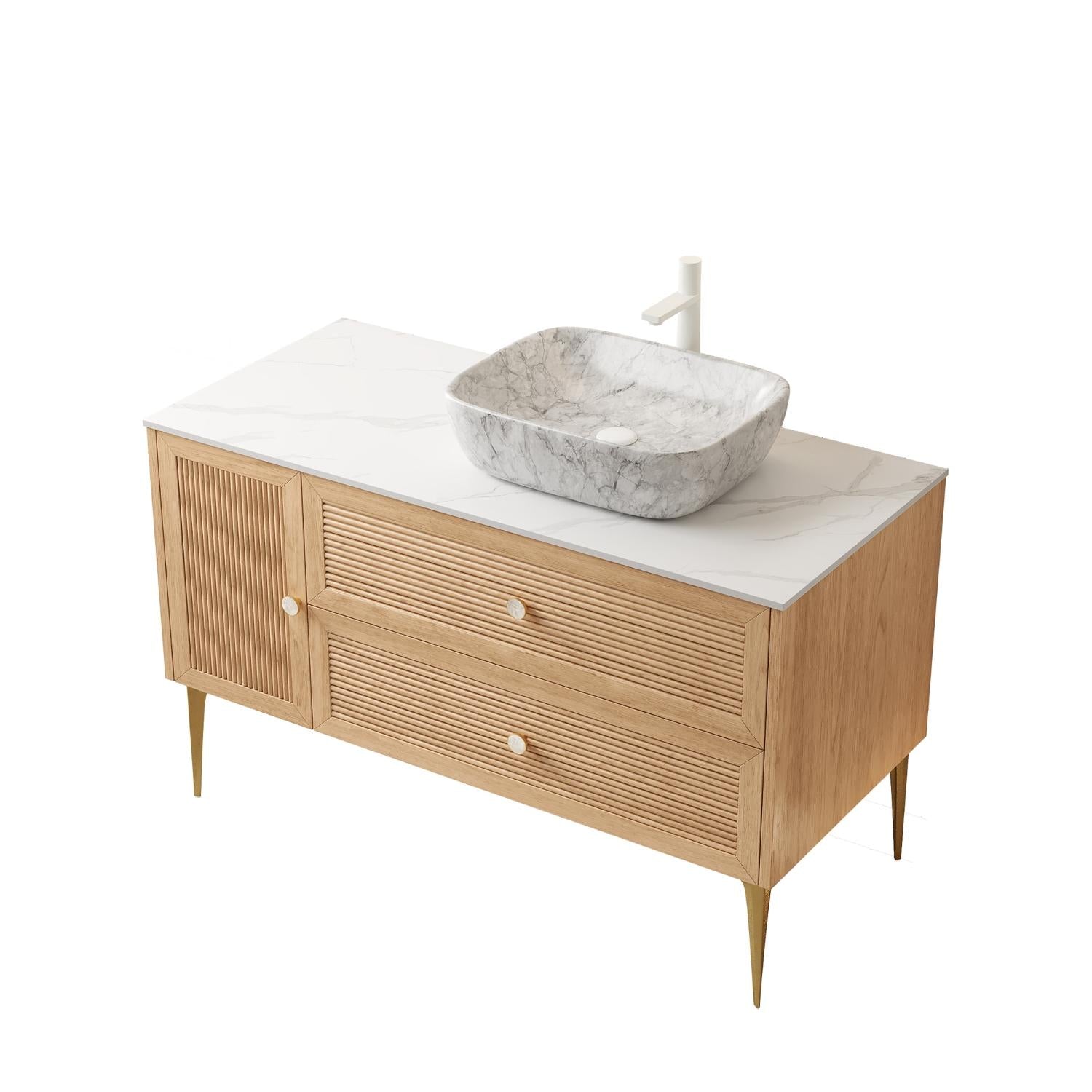 48" Brown Wood Single Door Bathroom Vanity With Two Drawers