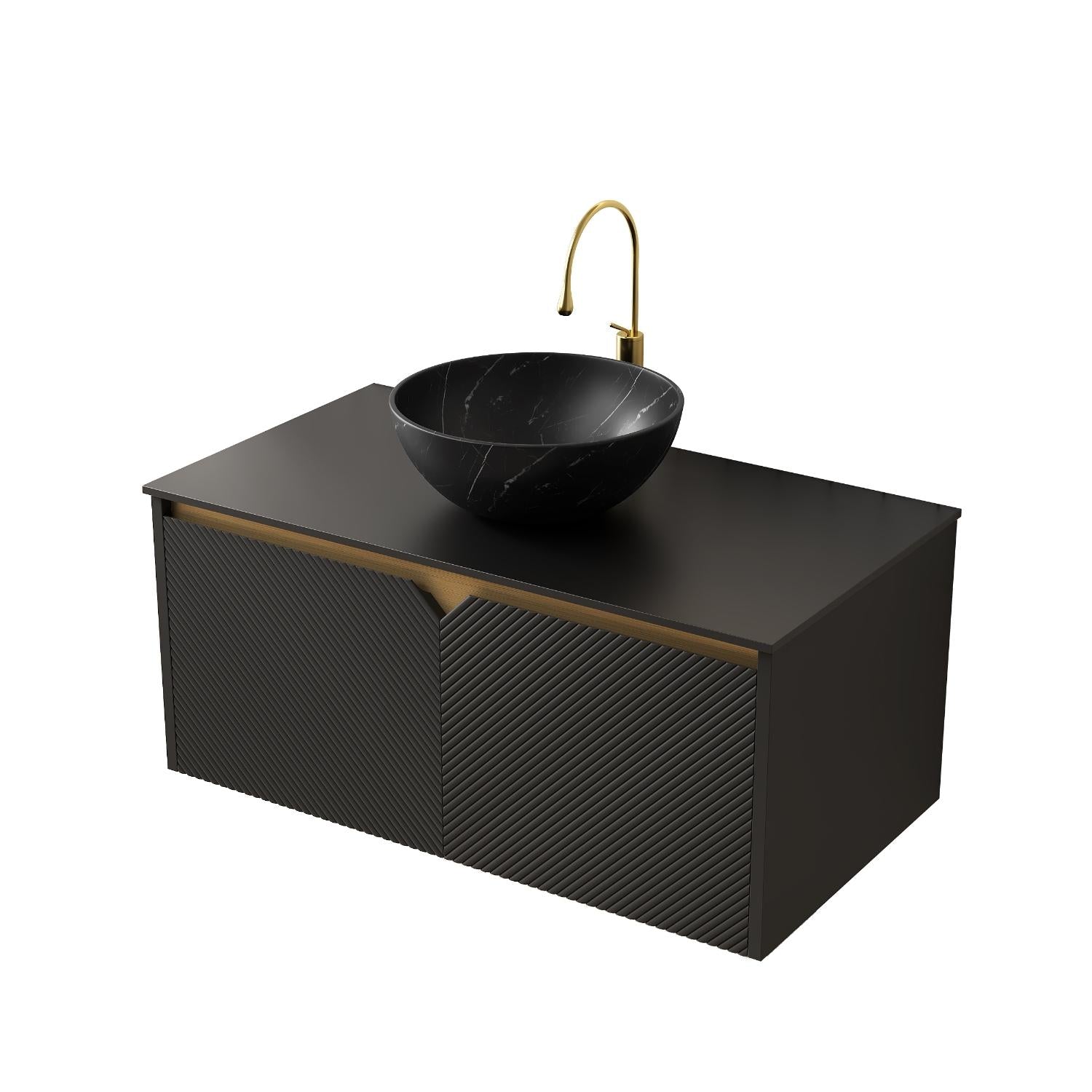 36" Black Wood Floating Double Door Bathroom Vanity