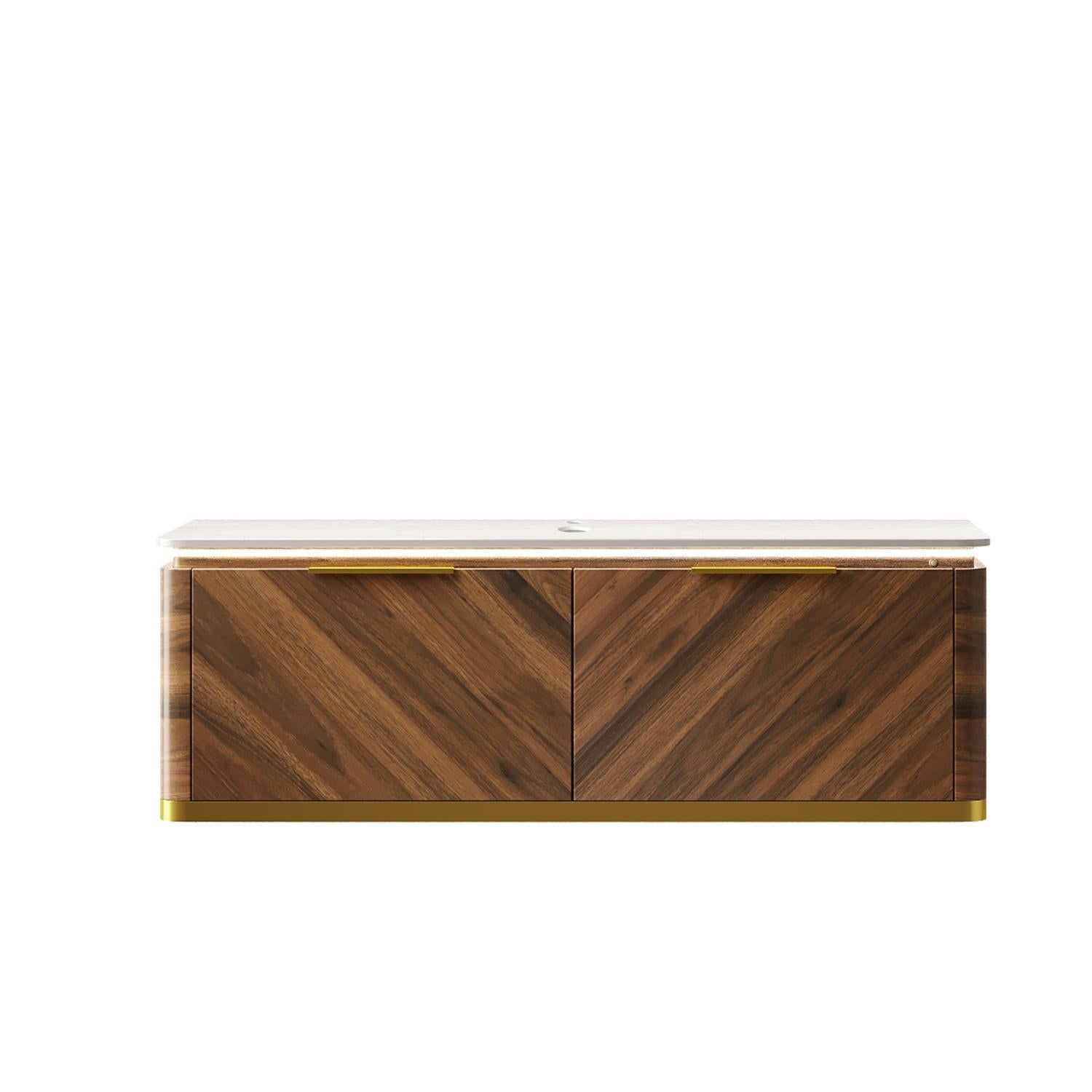 48" Brown Wood Floating Bathroom Vanity With Two Drawers