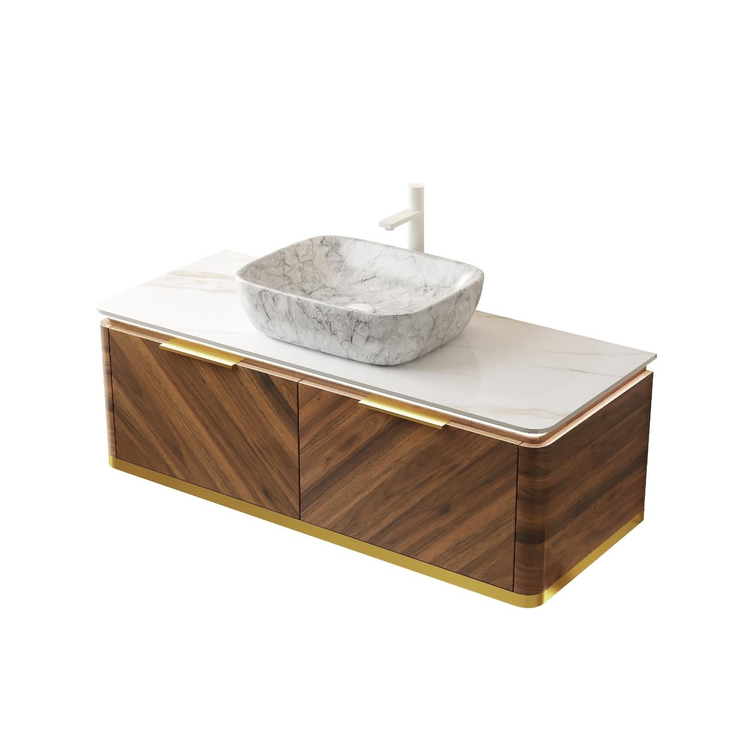 48" Brown Wood Floating Bathroom Vanity With Two Drawers