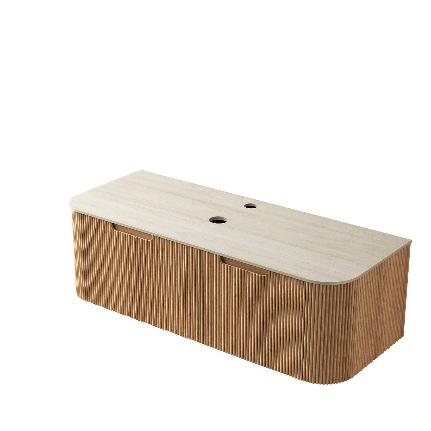 48" Brown Wood Floating Bathroom Vanity With Two Drawers