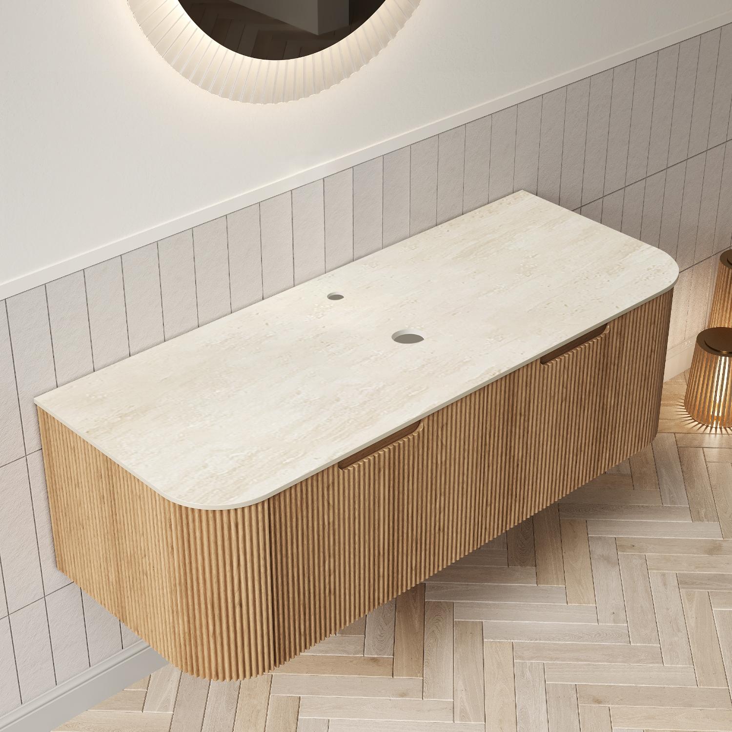 48" Brown Wood Floating Bathroom Vanity With Two Drawers
