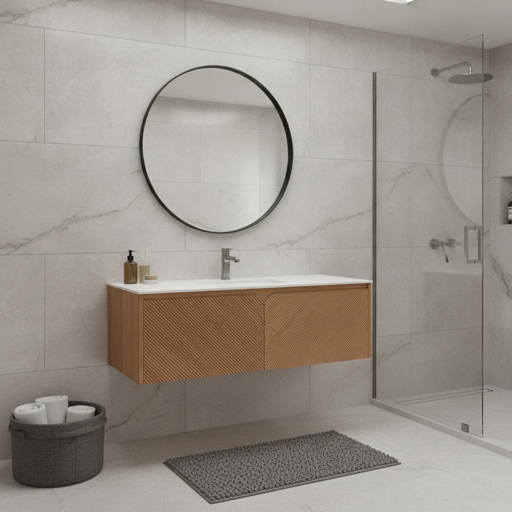 48" Brown Wood Floating Double Door Bathroom Vanity