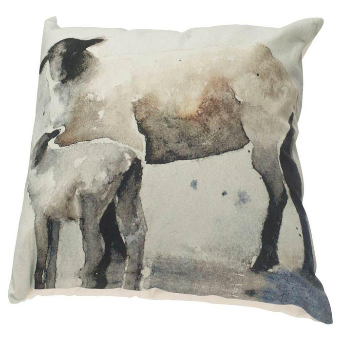 18" Gray And Cream Sheep Polyester Blend Throw Pillow