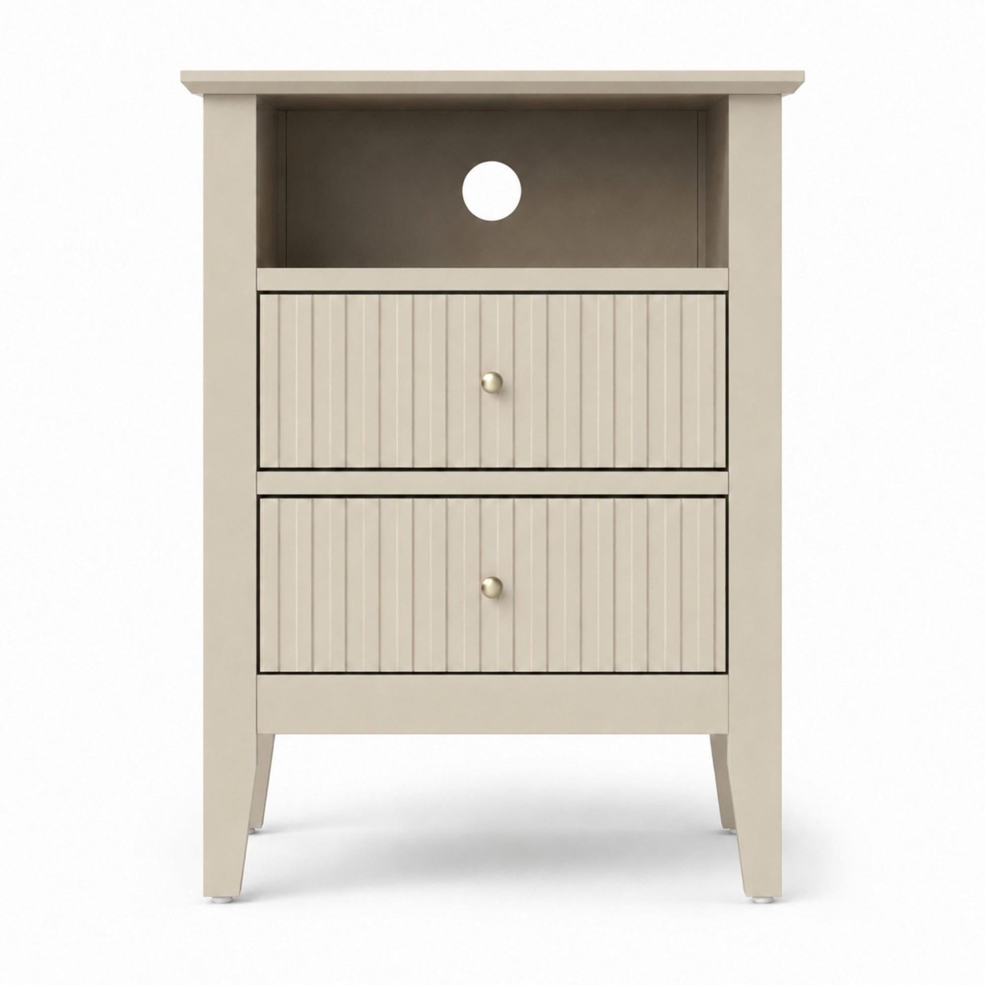 23" Beige Wood Ribbed Texture Two Drawer Nightstand